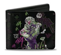 DC Comics Wallet, Bifold, Joker The Clown Prince of Crime Collage Black Multi Neon, Vegan Leather, Black Multi, 4.0" x 3.5", Casual