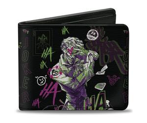 DC Comics Wallet, Bifold, Joker The Clown Prince of Crime Collage Black Multi Neon, Vegan Leather, Black Multi, 4.0" x 3.5", Casual