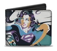 DC Comics Wallet, Bifold, Supergirl Color Splash Punch Pose Blue Purples Black, Vegan Leather