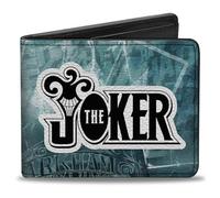 DC Comics Wallet, Bifold, The Joker Straight Jacket Pose and Title Logo Blues Black, Vegan Leather