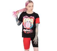 DC Comics Harley Quinn Pyjamas For Women | Adults Mad Love Black T Shirt With Red Cycle Shorts | Villain Loungewear Merchandise