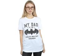 DC Comics Women's Batman My Dad Is A Superhero Cotton Boyfriend T-Shirt in White | Size: 5XL DC Comics White 5XL