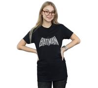 DC Comics Women's Batman Retro Crackle Logo Cotton Boyfriend T-Shirt in Black | Size: 3XL DC Comics Black 3XL