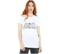 DC Comics Women's Batman Retro Crackle Logo Cotton Boyfriend T-Shirt in White | Size: XL DC Comics White XL