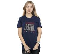 DC Comics Women's Justice League Movie United We Stand Cotton Boyfriend T-Shirt in Navy | Size: Small DC Comics Navy S