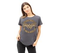 DC Comics Women's Metallic Logo T Shirt, Charcoal Grey, 10 UK