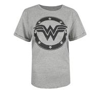 DC Comics Women's Metallic Logo T Shirt, Sports Grey, 12 UK