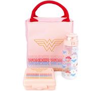 DC Comics Wonder Woman Lunch Bag | Rectangular Tote Style 3 Piece Set with Water Bottle & Snack Container | Embrace Superhero Power | Pink Shield Design for Adults & Kids | Wonder Durable Material