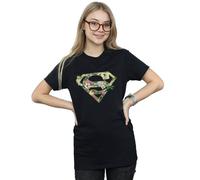 DC Comics Women's Supergirl Floral Shield Cotton Boyfriend T-Shirt in Black | Size: Medium DC Comics Black M
