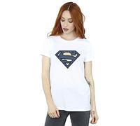 DC Comics Women's Superman Indigo Blue Logo Boyfriend Fit T-Shirt White Small