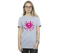 DC Comics Women's Superman Pink Hearts and Stars Logo Boyfriend Fit T-Shirt