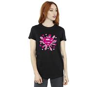 DC Comics Women's Superman Pink Hearts and Stars Logo Boyfriend Fit T-Shirt Black Small