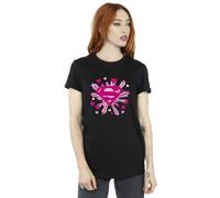 DC Comics Women's Superman Pink Hearts & Stars Logo Cotton Boyfriend T-Shirt in Black | Size: 4XL DC Comics Black 4XL