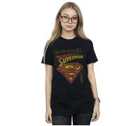 DC Comics Women's Superman Shield Cotton Boyfriend T-Shirt in Black | Size: 2XL DC Comics Black 2XL
