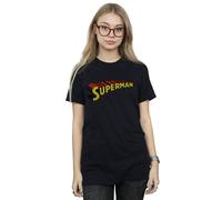 DC Comics Women's Superman Telescopic Crackle Logo Cotton Boyfriend T-Shirt in Black | Size: XL DC Comics Black XL