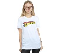 DC Comics Women's Superman Telescopic Crackle Logo Cotton Boyfriend T-Shirt in White | Size: 2XL DC Comics White 2XL