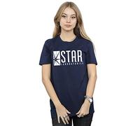DC Comics Women's The Flash Star Labs Boyfriend Fit T-Shirt Navy Blue Large