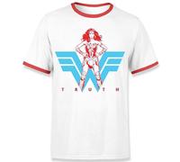 DC Comics Wonder Woman Truth Unisex Ringer T-Shirt - White in Red | Size: Small DC Comics Red S