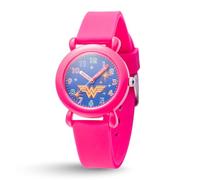 DC Comics Wonder Woman Watch for Kids Ages 4-7 - Luminous Character Dial, Easy-Read Hour & Minute Hands - Wonder Woman Watches for Girls, DC Comics Toys - Pink Bezel with Pink Luminous Silicone Strap