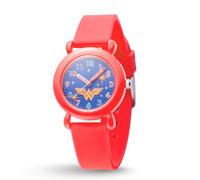 DC Comics Wonder Woman Watch for Kids Ages 4-7 - Luminous Character Dial with Easy-Read Hour & Minute Hands - Wonder Woman Watches for Girls, DC Comics Toys - Red Bezel, Red Luminous Silicone Strap
