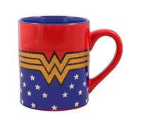 DC Comics WW9032G Wonder Woman Logo Wrap Around with Stars Glitter Ceramic Mug, 14-Ounces, Blue and Red