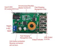 DC-DC Step-Down Power Converter Module 24V/12V to 5.2V 5A 25W with 4 USB Ports, Synchronous Rectification, Aluminum Housing, for Industrial & Business Use