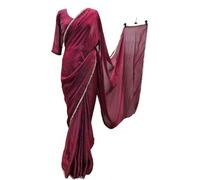 DC ELEMENTS Women Ready to Wear Fendy Silk Saree with Stitched Blouse | Maroon One Minute Pre-Pleated Designer Sari for Festival & Party Wear