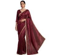 DC ELEMENTS Women's Ready to Wear Fendy Silk Saree with Stitched Blouse | Maroon One Minute Pre-Pleated Designer Sari for Festival, Party & Wedding Wear | Adjustable Waist Size 30-44