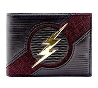 DC Flash Gold Lightning Emblem Outfit Textured Wallet Bi-Fold ID & Card Holder, Black