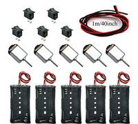 DC Motor, Her Kindness 5 Sets of DC Motor Kits Mini Model Electric Motors 1.5-6V 24000RPM Min ± 5% 5 Mini Boat Switches 5 AA Battery Holders Red and Black Two-tone 0.5 Square Cable (40 inch)