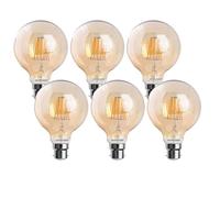 DC VOLATGE Vintage Bayonet LED Bulbs, BC G95 8W B22 Dimmable LED Filament Bulb, Warm White 2700K Amber Glass 800 Lumen, Retro Style Old Fashioned 90% Energy Saving - Pack of 6