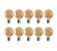 DC VOLTAGE 10-Pack, LED Bayonet Light Bulb, BC G95 4W(40W Equivalent) Dimmable Warm White 2700K 450 Lumens LED Filament Amber Glass Retro Style Old Fashioned Decorative Energy Saving Bulb