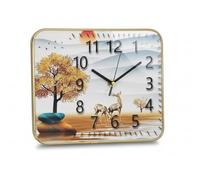 DC VOLTAGE 10"x 8" Decorative Table Clock - Modern Glass Art Clock with Golden Deer, Silent Sweep Movement, Battery Operated Analogue Desk Clock for Home & Living Room Decor