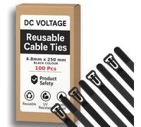 DC VOLTAGE 100 Pcs Reusable Black Cable Ties, 250mm x 4.8mm, 10" Plastic Tie Wraps HeavyDuty Releasable Strong Nylon Zip Ties for Home Office Garage and Workshop (4.8 x 250 mm -Black)