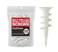 DC VOLTAGE 100pcs Plastic Self-Drilling Drywall Screws 15mm x 33mm Heavy Duty Ribbed Anchors for Plasterboard, Gypsum Board, and Hollow Walls (White)
