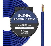 DC VOLTAGE 10M Dark Blue Braided Fabric Cable 3 Core 0.75mm² 18AWG Round Flex Electrical Wire 300V Copper Mains Lighting Cable for Pendant Lights Lamps Chandeliers DIY Wiring
