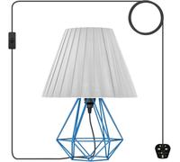 DC VOLTAGE 1x Blue Bedside Lamp, Table Lamp with Metal Wire Cage Base & Fabric Lampshade with Plug in On/Off Switch Pendant Modern Table Lamps for Living Room Bedroom, E27 Socket (Bulb Not Included)