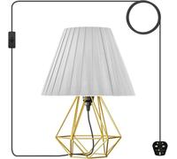 DC VOLTAGE 1x Gold Bedside Lamp, Table Lamp with Metal Wire Cage Base & Fabric Lampshade with Plug in On/Off Switch Pendant Modern Table Lamps for Living Room Bedroom, E27 Socket (Bulb Not Included)