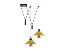 DC VOLTAGE 2 Head Ceiling Pendant Spider Light, Metal Light Shade, Adjustable 195cm Cord, Vintage Edison 60w E27 Bulb Base, Industrial Retro Lighting Island Lamp for Dinner Room Kitchen (Yellow Cone)