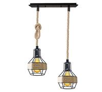 DC VOLTAGE 2 Head Metal Bird Cage Ceiling Pendant Lights 50cm Hemp Rope E27 Height 1m Adjustable Industrial Light for Kitchen Dining Room Living Room Bedroom Bar