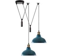 DC VOLTAGE 2 Head Spider Lights Ceiling Metal Curved Shaped Cyan Blue Finish 29 cm Shades Industrial Pendant Lights with 2m Adjustable Cable & Pulley for Kitchen Island Living Room Bed Room