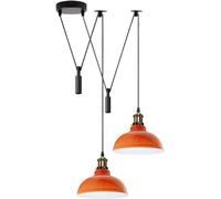 DC VOLTAGE 2 Head Spider Pendant Light, Industrial Retro Ceiling Light, 29cm Orange Metal Shades, Adjustable Cable, E27 Bulb Base, Vintage Hanging Lamp for Kitchen, Dining Room, Restaurant, Office