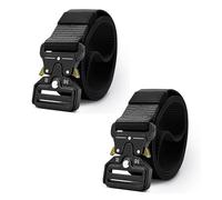 DC VOLTAGE 2 Pack Black Military Style Tactical Belt for Men Adjustable Nylon Canvas Waist Belt Trim to Fit with Metal Buckle for Casual Pants Jeans Suits Uniforms Outdoor Office and Daily Wear