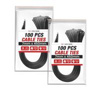 DC VOLTAGE 2 Pack Cable Ties Heavy Duty 200 Pcs, Ultra Strong Tensile Strength, UV Resistant Plastic Zip Ties Extra Long Tie Wraps for Outdoor Use (Black 450mm x 7mm)