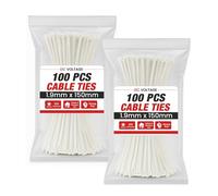 DC VOLTAGE 2 Pack Cable Ties Heavy Duty 200 Pcs, Ultra Strong Tensile Strength, UV Resistant Plastic Zip Ties Extra Long Tie Wraps for Outdoor Use (White 150mm x 1.9mm)