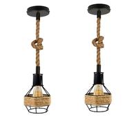 DC VOLTAGE 2 Pack Ceiling Pendant Light Fitting, E27 Lamp Holder, with Hemp Rope Shade, with 100CM AdjustableRope, Industrial Style Ceiling Pendant Fitting (Bulb Included)