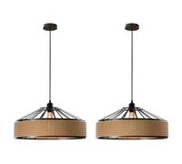 DC VOLTAGE 2 Pack Modern Ceiling Pendant Light Hemp Rope 40cm Metal Lampshade Easy Fit E27 Base with Adjustable Cable Hanging Light Fitting for Kitchen Living Room Bedroom Restaurant Office Bar