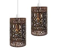 DC VOLTAGE 2 Pack of Industrial Metal Bulb Guard Drum Shaped Lampshades for Ceiling Pendant Lights, Indoor Easy Fit Wire Cages for Kitchen, Hallways (S5 - Brushed Copper)