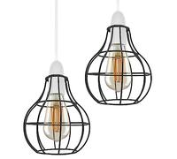 DC VOLTAGE 2 Pack of Metal 160cm Diameter Round Shape Black Cage Indoor Hanging Vintage Pendant E27 Light Shade Easy Fit for Living Room Bedroom Restaurants Kitchen