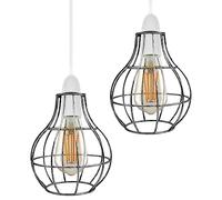 DC VOLTAGE 2 Pack of Modern Easy Fit Metal Geometric Ceiling Pendant Light Shades, Bulb Guards Wire Cage Lampshades for Kitchen, Living Room, Bedroom